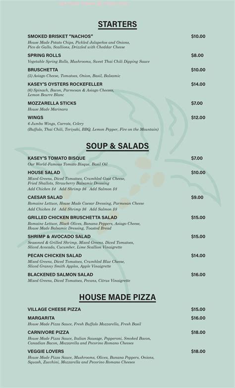 The Village Bar menu .
